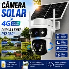 Câmera De Segurança Solar 4G Dupla Lente PTZ Para Fazenda Chácara Área Rural
