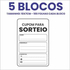5 BLOCOS CUPOM PARA SORTEIO - CADA BLOCO COM 100 FOLHAS