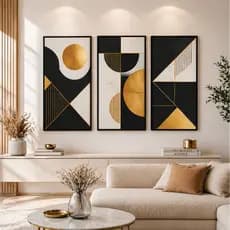 Quadro Decorativo 3 peças 122x60 Geométrico Moderno Luxo