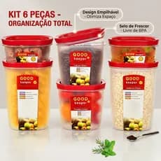 Kit 6 Potes Organizadores de Cozinha / Porta Mantimentos Alimentos / Pote Empilhável Plástico Transparente Livre de BPA