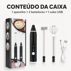 2 em 1 Leite Elétrico Recarregável USB Misturador Elétrico Recarregável Portátil com 3 Velocidades Ajustáveis