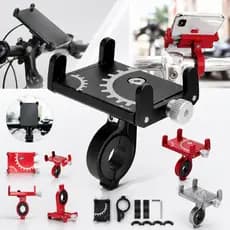 Suporte de celular para moto e bike bicicleta GPS em alumínio reforçado vermelho preto e prata resistente
