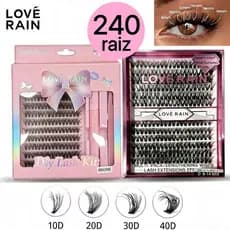 Love Rain 240 tufos Cílios postiços mistos 9-14mm com pinça cola e removedor de maquiagem Kit Cílios Postiços 6d Mix