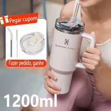 Romantic Crown Copo Térmico Inox Portátil 1200ml/1.2L com Tampa e Canudo Garrafa Térmica Inoxidável