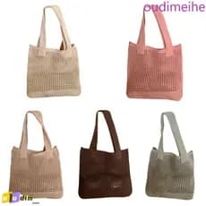 Bolsa De Ombro De Tricô OUDIMEIHE , Malha De Crochê Oca De Grande Capacidade , Sacola De Praia Simples Casual
