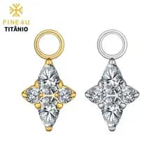 FINE4U Titânio Pingente Para Piercing Brinco com Zircônia De Quatro Pontos Estrela