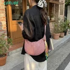 Bolsa De Bolinho CERUBE , Ombro Xadrez Com Zíper Colth Hobos Leve De Grande Capacidade Crossbody