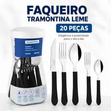 Jogo De Talheres Faqueiro Tramontina Leme 20 Peças Em Aço Inox Com Cabo
