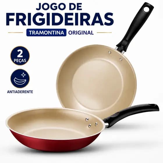 Jogo De Frigideiras Tramontina Turim Antiaderente 2 Peças Vermelho Cinza