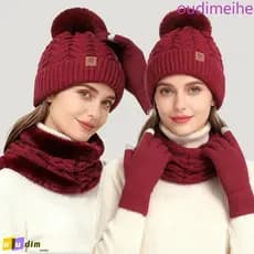 Conjunto De Luvas E Cachecol Feminino OUDIMEIHE , Gorros Térmicos Com Pompom De Cor Sólida , À Prova De Frio