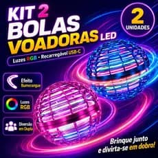 Kit 2 Bolas Voadoras LED RGB Recarregáveis USB-C Brinquedo Infantil Interativo Efeito Boomerang