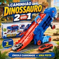 Caminhão Dinossauro Engolidor 2 Em 1 Com 2 Carrinhos Pista Lançador Brinquedo Infantil Menino