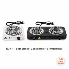 Fogareiro Fogão Elétrico Portátil 127V 1 Boca Branca 2 Bocas Preta 5 Temperaturas