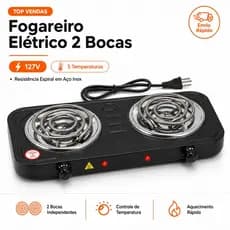 Fogão Fogareiro Elétrico Portátil Cooktop Camping 2000 Watts 2 Bocas Linha Premium