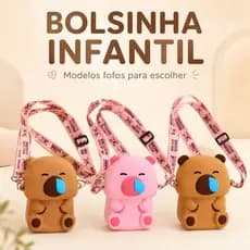 Bolsa Infantil De Silicone Capivara Cartoon com Alça Removível E Ajustável CapyBala