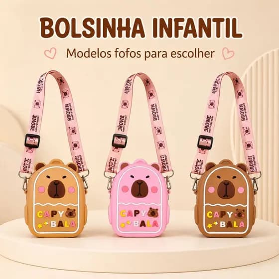 Bolsinha Mini Infantil Capivara Capy bala Mochilinha Silicone Confortável Leve Menino E Menina