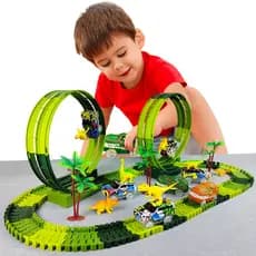 DIY pista prática costura livre dinossauro elétrico engenharia pista montanha russa conjunto brinquedos das crianças dia