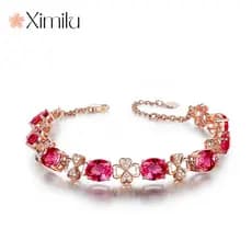 ❤ Pulseira de trevo de ouro rosa 18K de luxo requintado Rubillite joias da moda com pedras preciosas