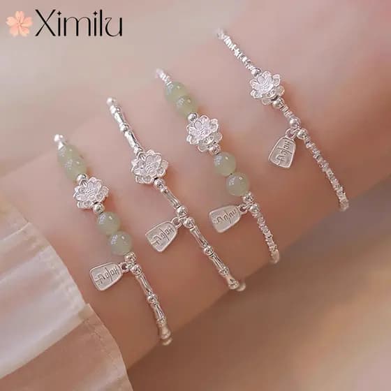❤ Retro Multi-estilo quebrado pulseira de prata lótus bambu pulseira feminina novo estilo moda jóias de casamento