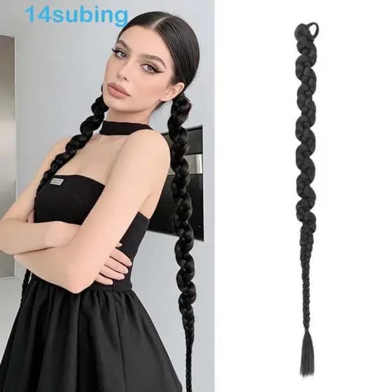 SUBING Extensões De Cabelo Com Laços , Rabo De Cavalo Trançado De Moda Elástico Sintético , Natural