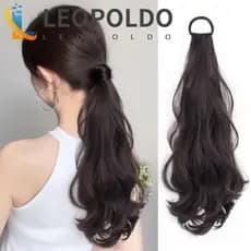 LEOPOLDO Cabelo Longo Ondulado De Rabo De Cavalo , Com Elástico , Peruca Sintética Resistente Ao Calor , Vitalidade