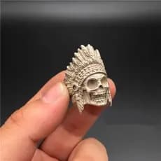 Anel Retro Thai Silver Skull Indian Men Domineering Antique Abertura Criativa Anel Ajustável