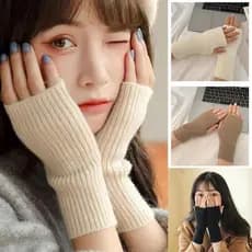 Luvas Sólidas De Meio Dedo Para Mulheres Inverno Macio Quente Lã Tricô De Braço Escrita Quentes Handschoen Guantes