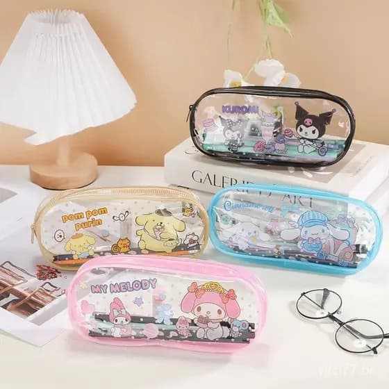 Estojo transparente Sanrio Kuromi e My Melody para material escolar