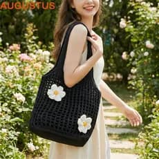 Bolsa Tote De Malha AUGUSTUS , De Crochê De Grande Capacidade Com Flores Hobo Estilo Coreano Ombro Oca