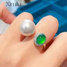 ❤ Original gelo transparente Natural chrisoprase pérola anel de diamante completo feminino temperamento jóias
