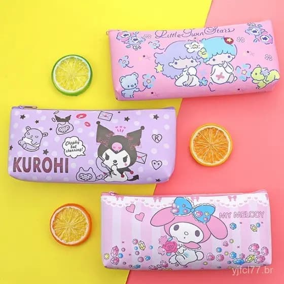 Estojo de lápis Kuromi, Cinnamoroll, artigos de papelaria Sanrio, Hello Kitty, bolsa de lápis Pomelo, material escolar
