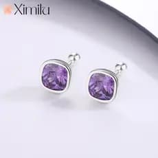 ⭐ Moda simples quadrado ametista brincos feminino luz luxo nicho Design geométrico diamante torção parafuso brincos