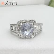 ❤ Luxo venda quente quadrado cheio de diamante anel feminino cristal branco noivado moda jóias