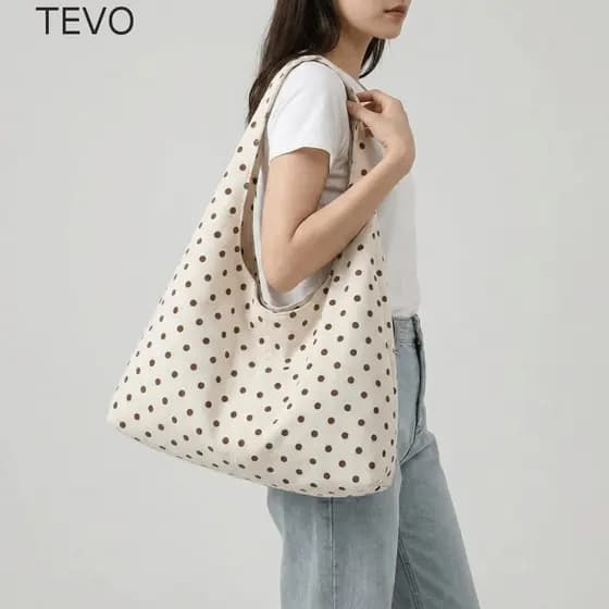 Bolsa De Ombro De Lona TEVO , Sacola Espaçosa De Bolinhas De Grande Capacidade , Hobo Estilo Coreano Durável