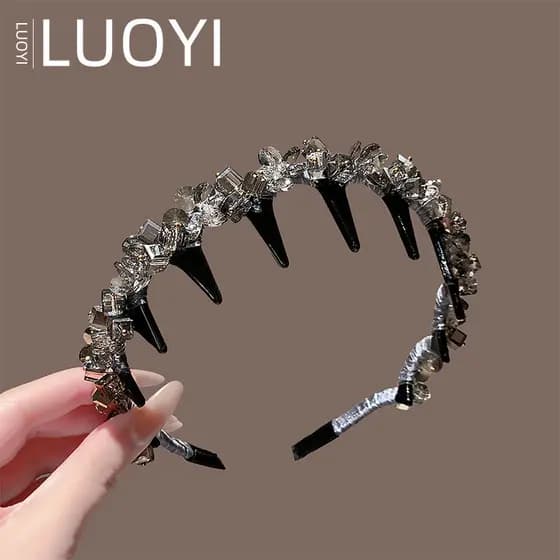 [Estoque pronto] Novo estilo feminino faixa de cabeça de cristal requintada com contas de caveira alta com dente estilo