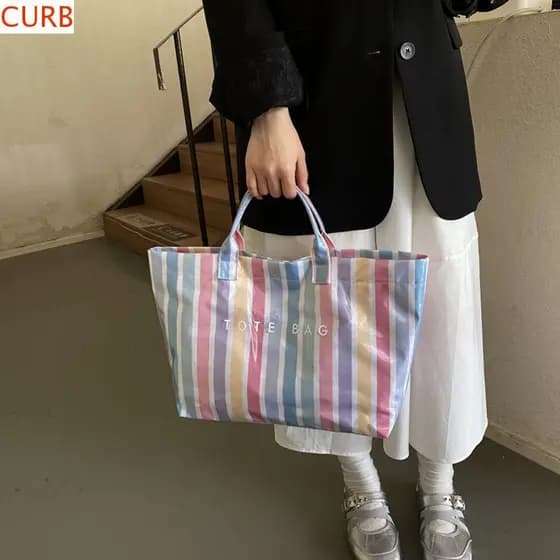 Bolsa De Gelatina Transparente CURB , Sacola Listrada De PVC À Prova D'água , Ombro Praia