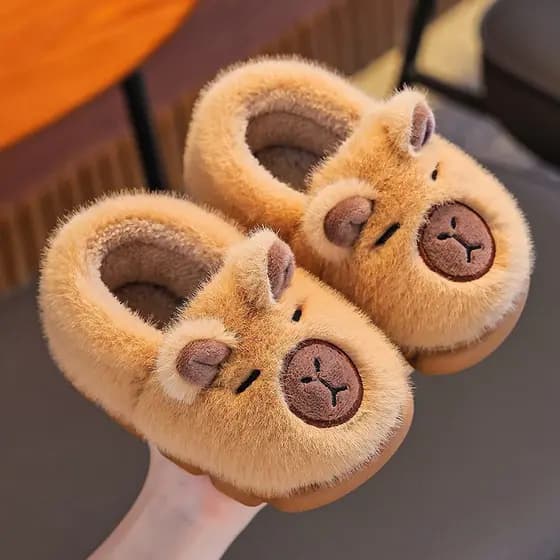 Chinelos de algodão fofos para o inverno, adequados para crianças, meninos e meninas, pantufas de pelúcia de capivara, q
