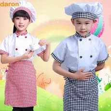 DARON Crianças Chef Traje Conjunto Cosplay Roupa Avental Halloween Trajes Festa