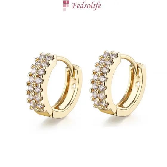 [Brincos Fedsolife] Brincos femininos de zircônia AAA incrustados com diamante e cobre banhado a ouro