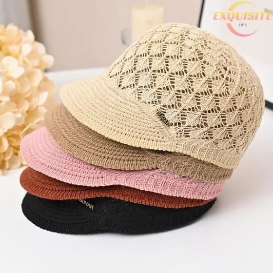 [EL] Novo Chapéu Feminino Primavera/Verão Boné Pontiagudo Design Oco Balde Chapéus Boina
