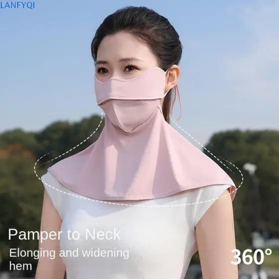 LANFYQI Máscara De Seda Gelada , Polaina De Pescoço , Proteção Facial , Protetor Solar , Capa Envoltória Véu De UV