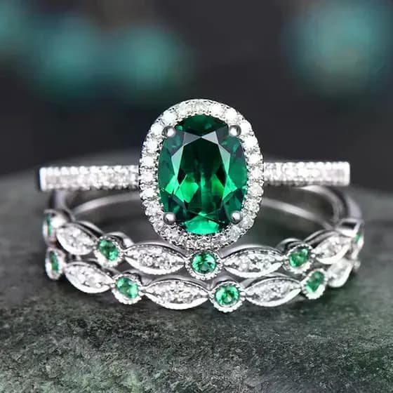 Moda 925 Prata Esterlina 3 Pçs Conjunto Oval Verde Zircônia Anéis Feminino Luxo Destacável Wear Senhora Jóias Lindos Ace