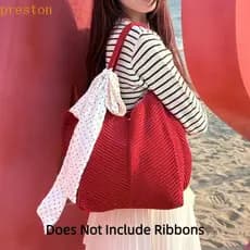 Bolsa De Praia PRESTON , Bolsas De Ombro Tecidas De Cor Sólida De Crochê , Sacola De Compras De Malha De Grande Capacida
