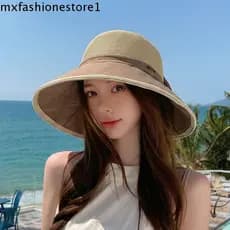 MXFASHIONE Chapéu De Sol Feminino , Pescador Com Aba Larga E Laço Grande Protetor Solar