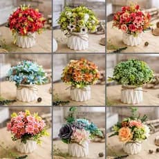 Nordic conjunto de flores artificiais cerâmica corda cânhamo vaso rosa flor planta artificial decoração para casa crisân