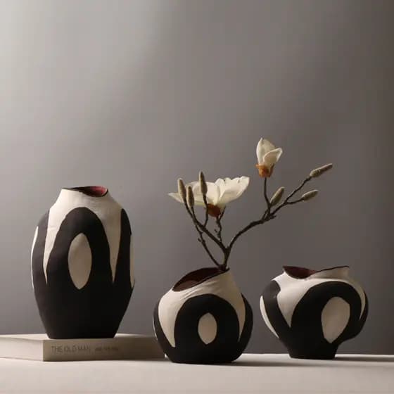 Preto branco Retro artesanal grés arranjo de flores pote cerâmica vaso argila hidropônico sala estar b & b arte