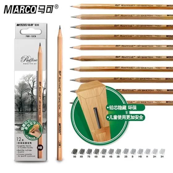 Marco 7001 Lápis de esboço HB 2B 3B 4B 5B 6B 7B 8B 9B Crianças Estudantes Iniciantes 2: Conjunto de canetas de esboço Ar