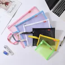 Boneng B4 A4 A5 A6 Bolsa de arquivo de malha de Nylon portátil de camada única Bolsa com zíper transparente Bolsa de láp