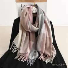 Luxuoso Cachecol Xadrez Inverno Quente Cachecol Longo de Cashmere Feminino Cachecol Feminino com Franjas Xaile Cachecol