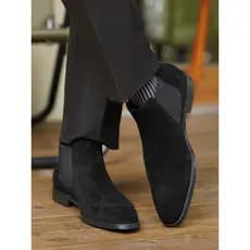Camurça Chelsea botas masculinas Martin botas curtas botas de aumento interno botas de couro genuíno britânico sapatos d